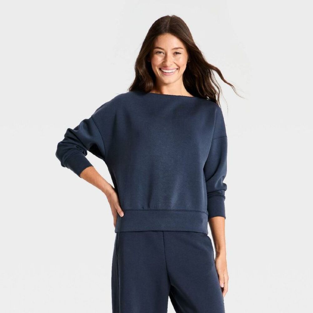 Women's Airy Sleek Boatneck Sweatshirt - All In Motion Navy Blue S